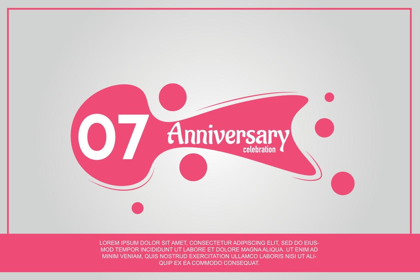 07 year anniversary celebration logo with pink color design with pink color bubbles on gray background vector abstract illustration