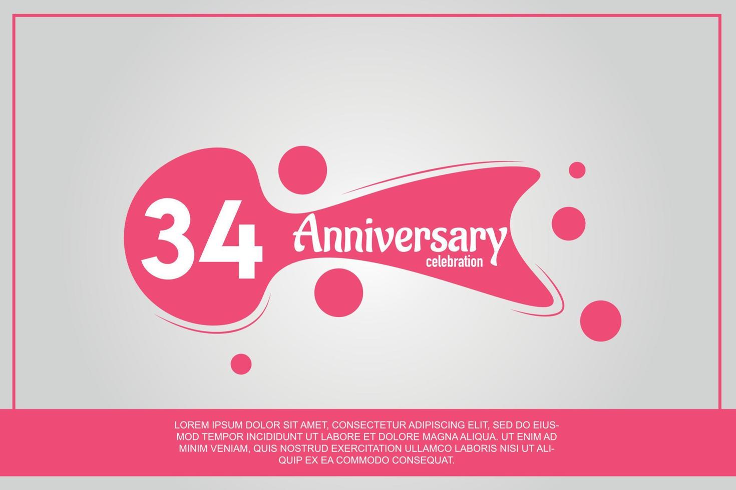 34 year anniversary celebration logo with pink color design with pink color bubbles on gray background vector abstract illustration