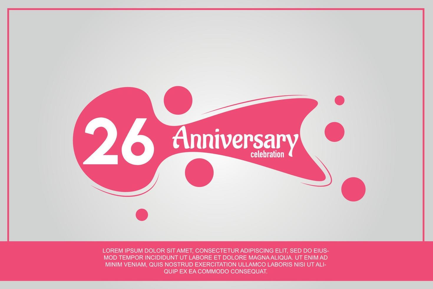 26 year anniversary celebration logo with pink color design with pink color bubbles on gray background vector abstract illustration