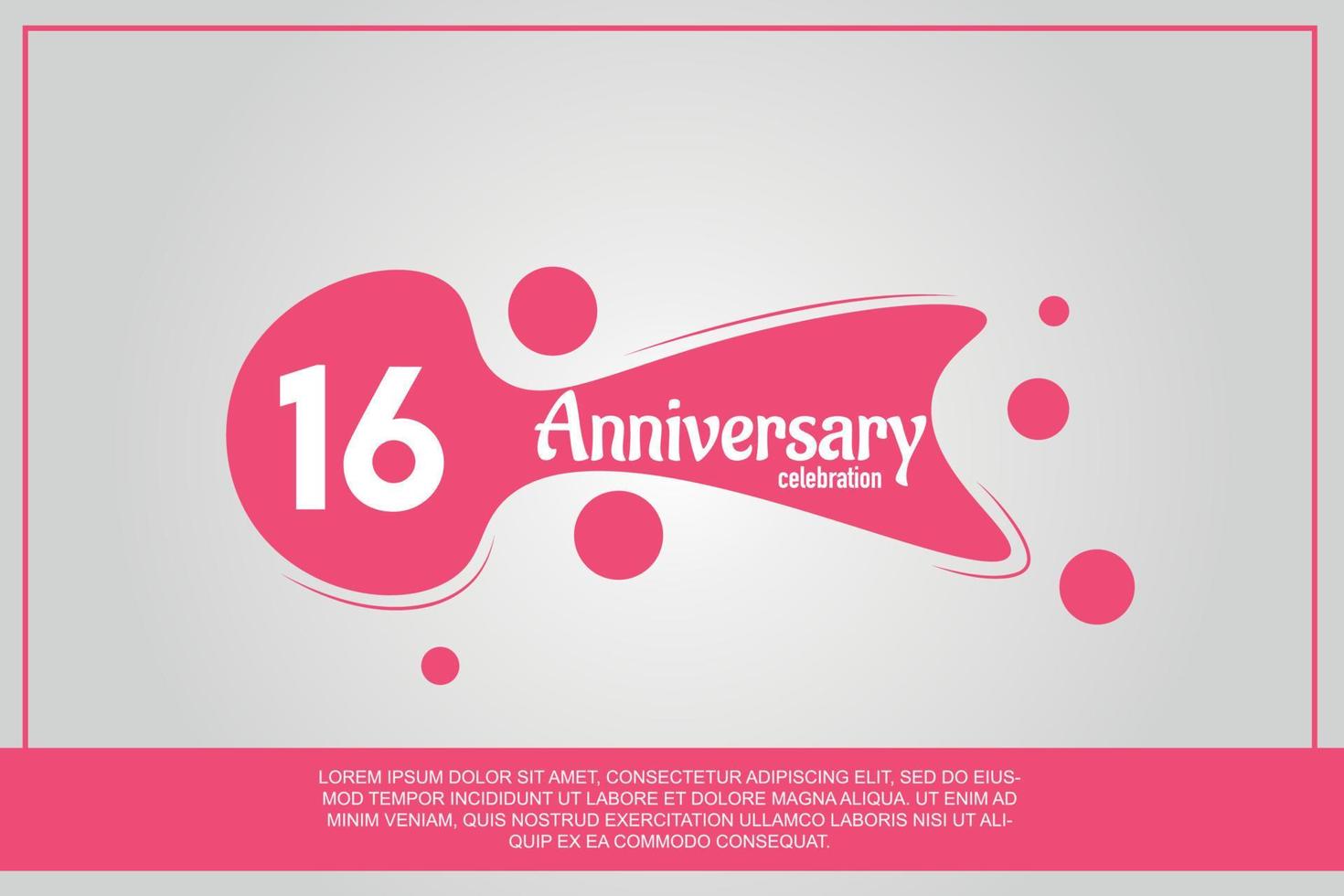 16 year anniversary celebration logo with pink color design with pink color bubbles on gray background vector abstract illustration