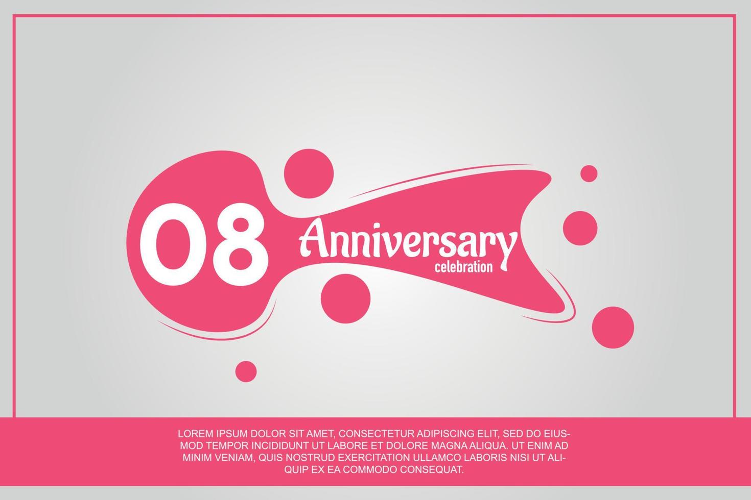08 year anniversary celebration logo with pink color design with pink color bubbles on gray background vector abstract illustration