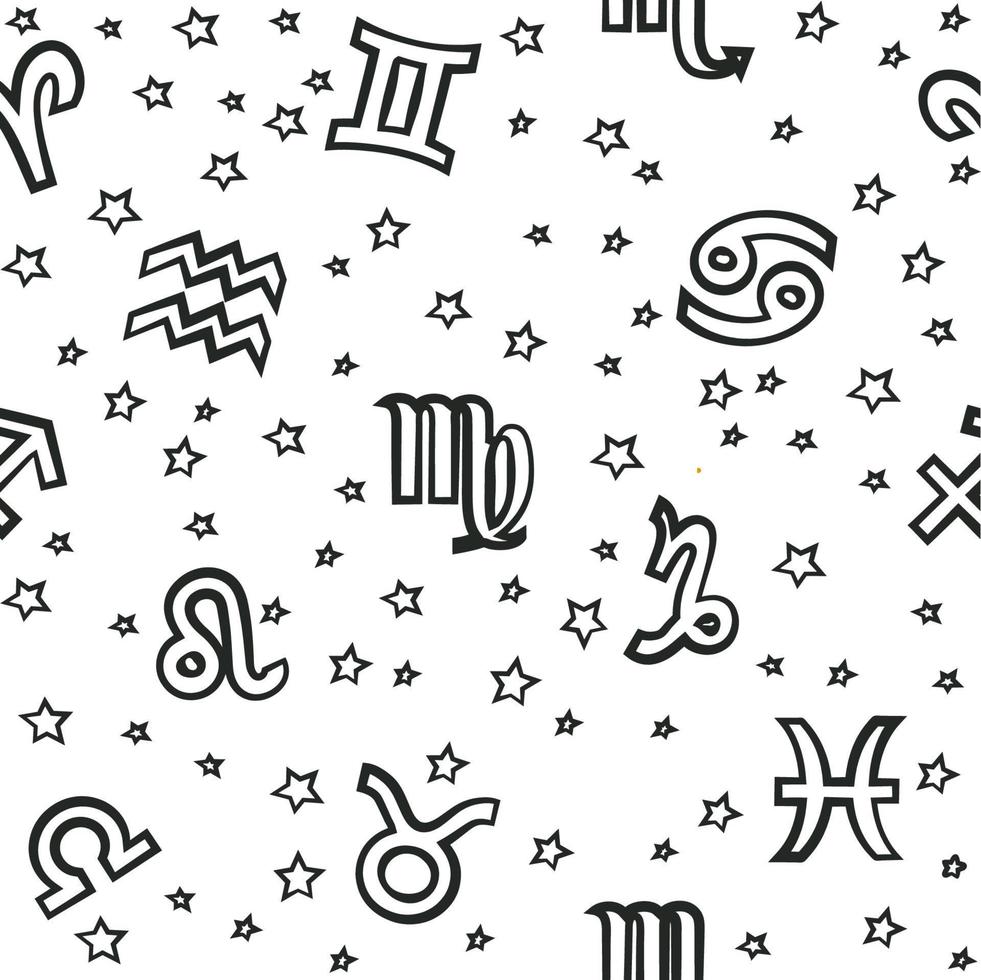 Flat background with signs of the zodiac. Astrology seamless pattern with zodiac signs vector