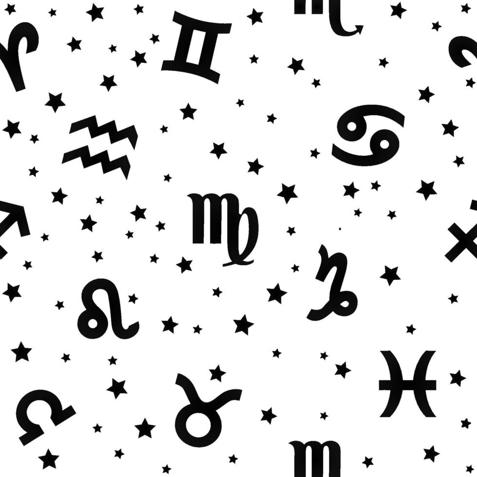 Flat background with signs of the zodiac. Astrology seamless pattern with zodiac signs in black vector
