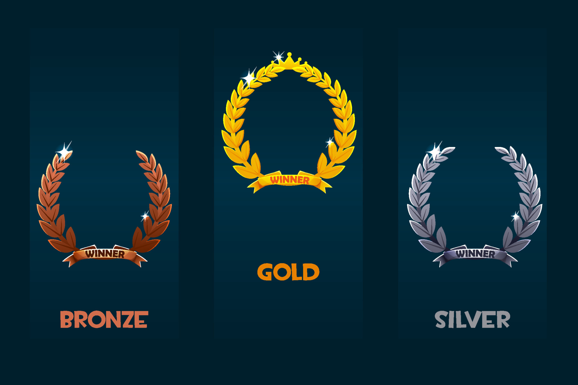 Golden, silver and bronze award signs.Vector award design templates