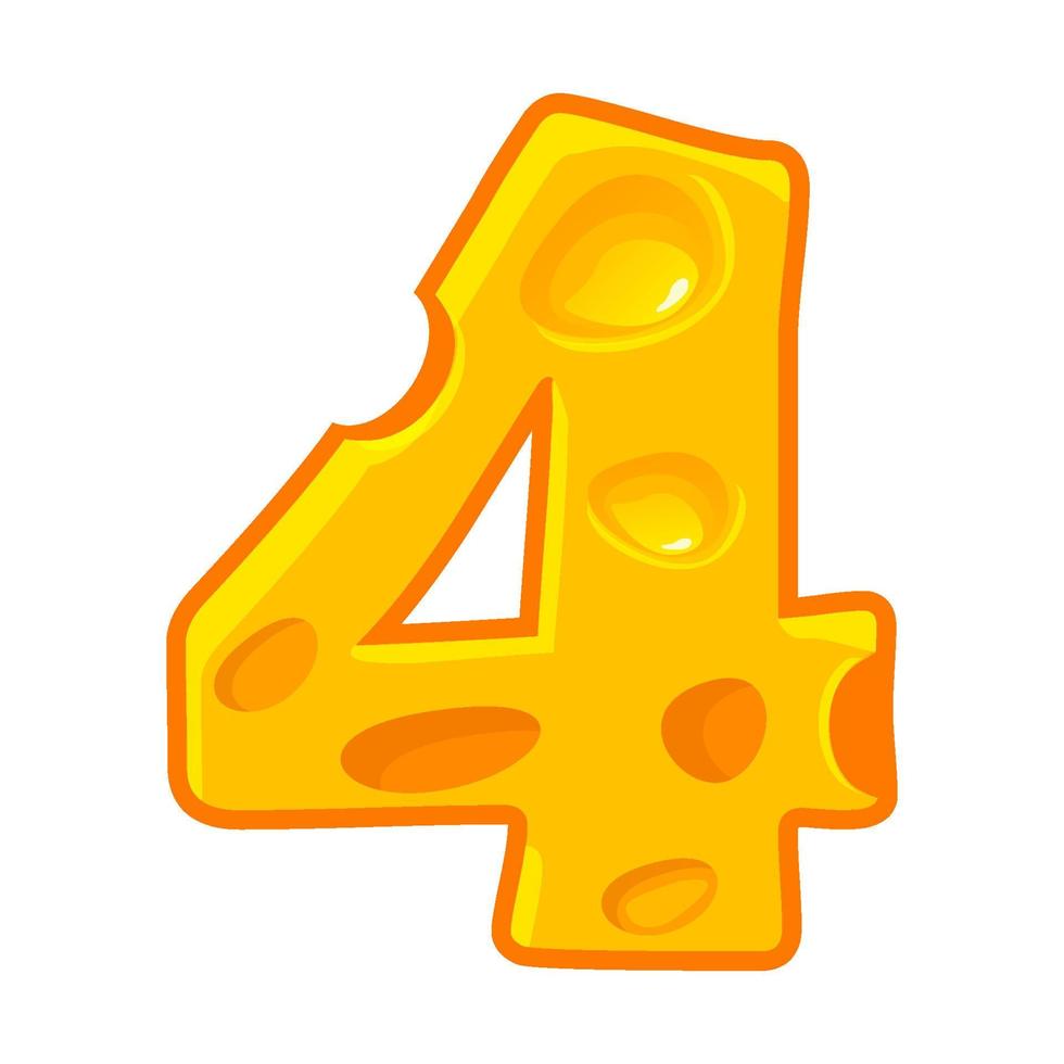 Cheese number 4. Four font kids number. Vector Figure 4