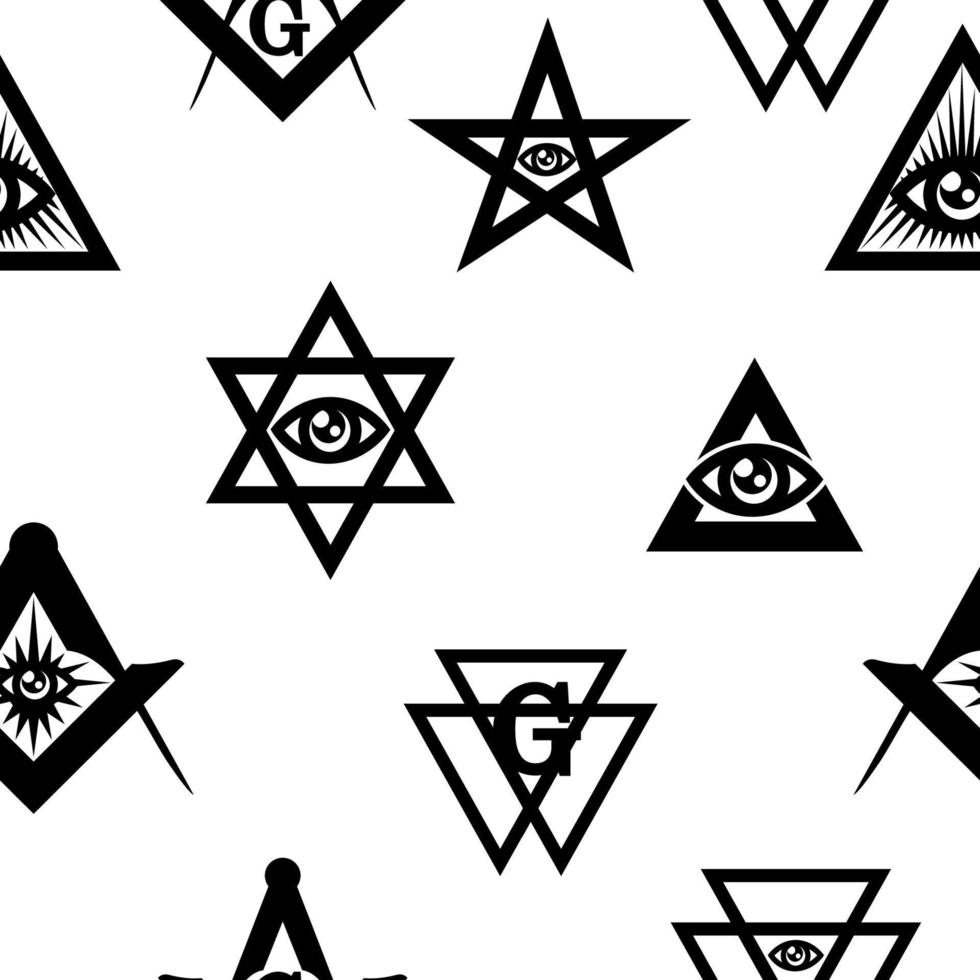 Seamless pattern with Masonic symbols. Black and white simple geometric background. vector