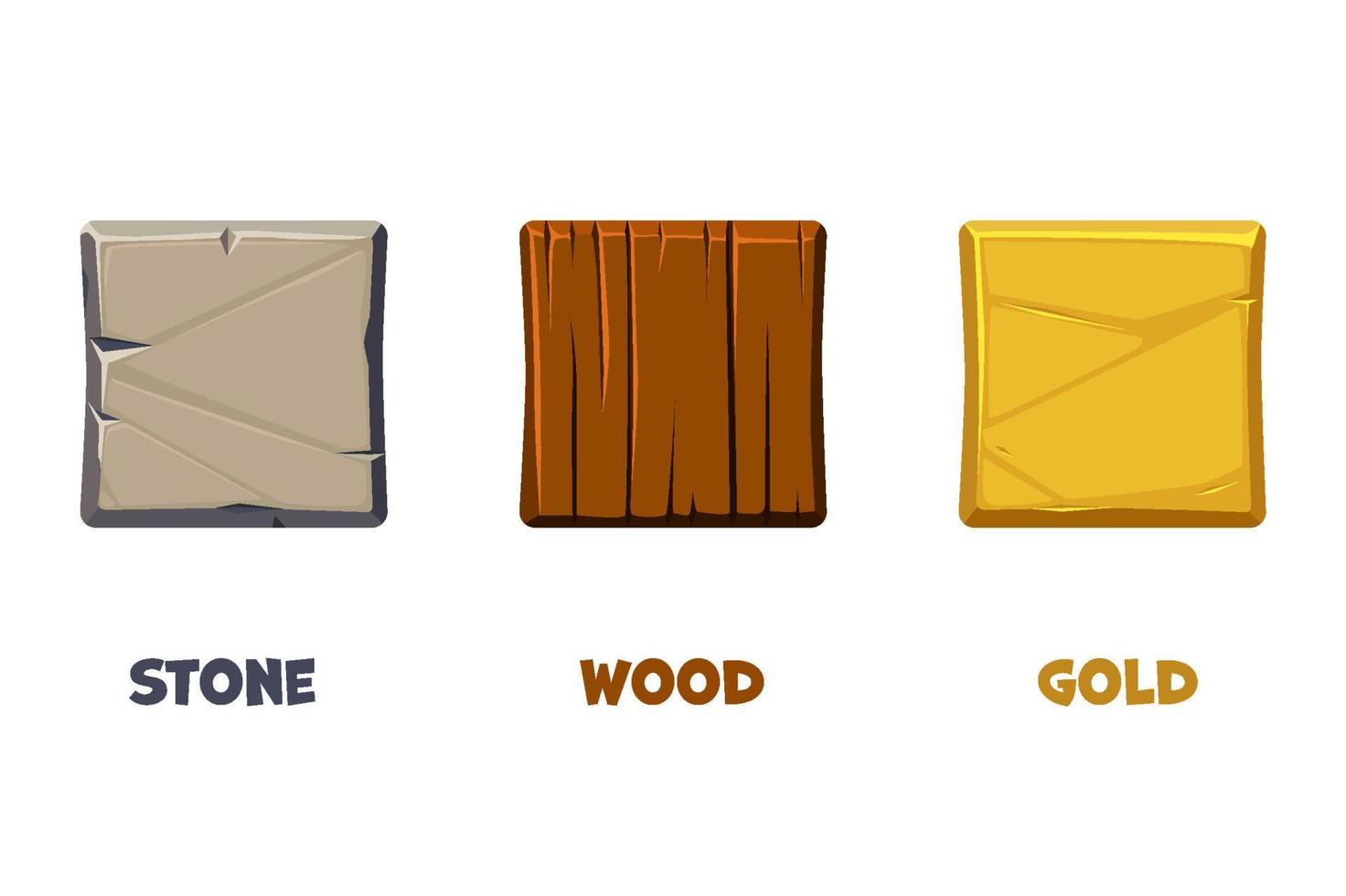 App icon Template with different textures. Stone, wooden and golden icons. vector