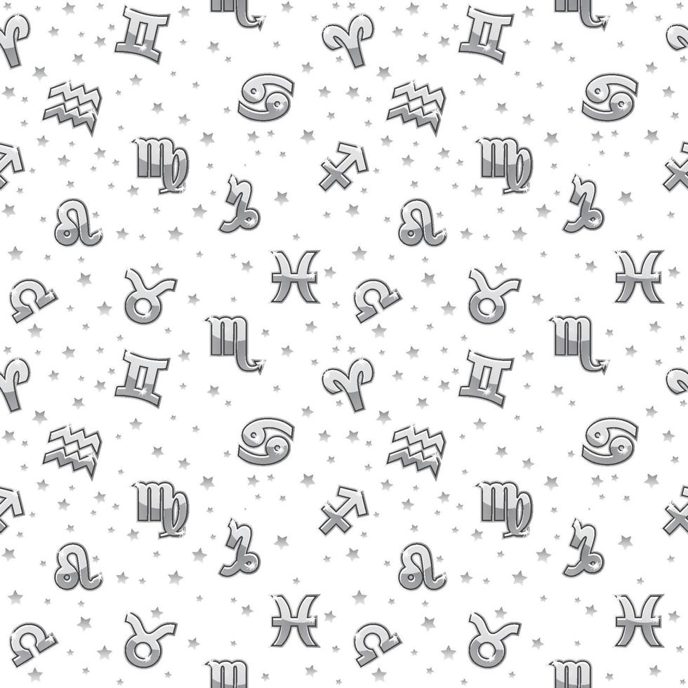 Background with silver signs of the zodiac. Astrology seamless pattern with zodiac signs vector