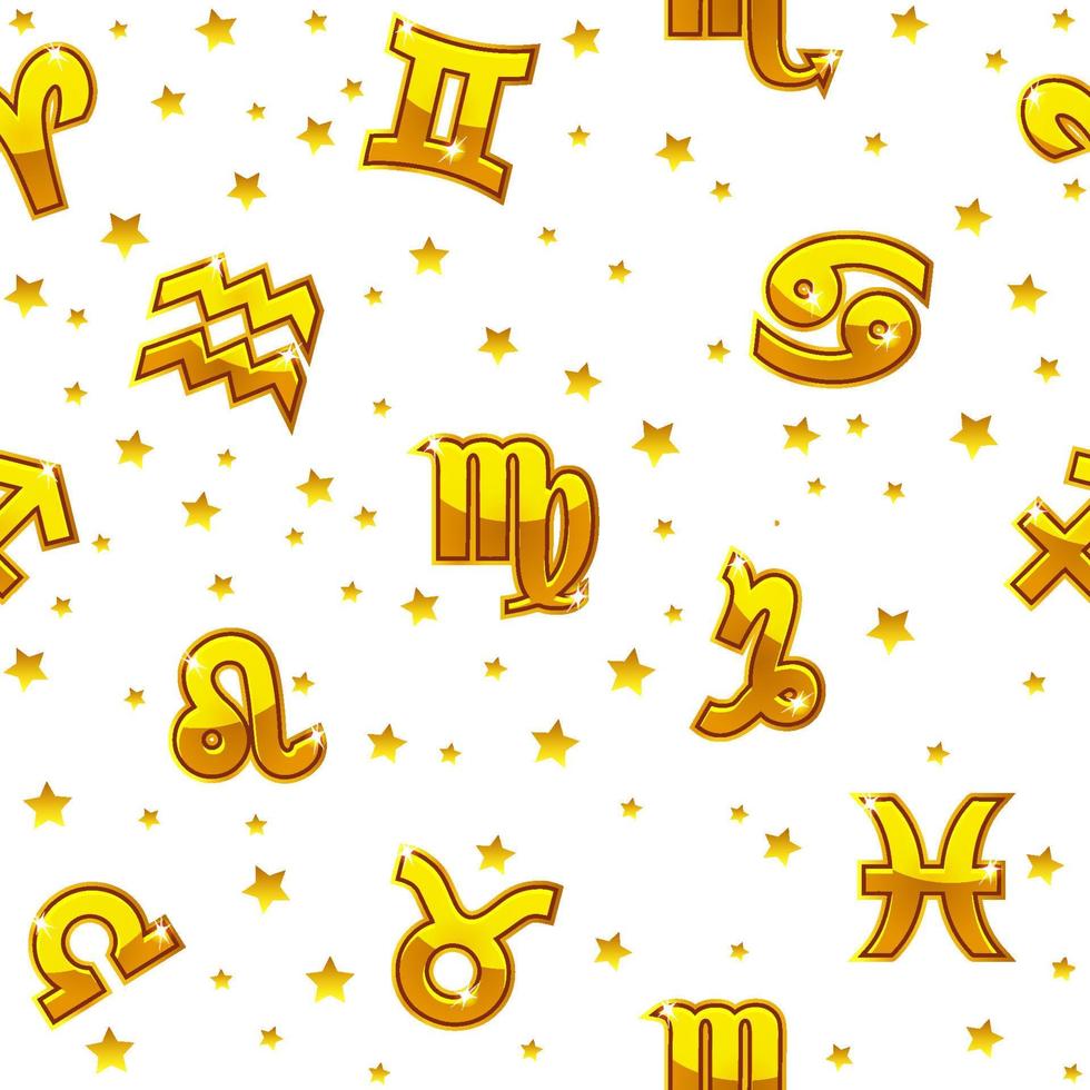 Background with golden signs of the zodiac. Astrology seamless pattern with zodiac signs vector