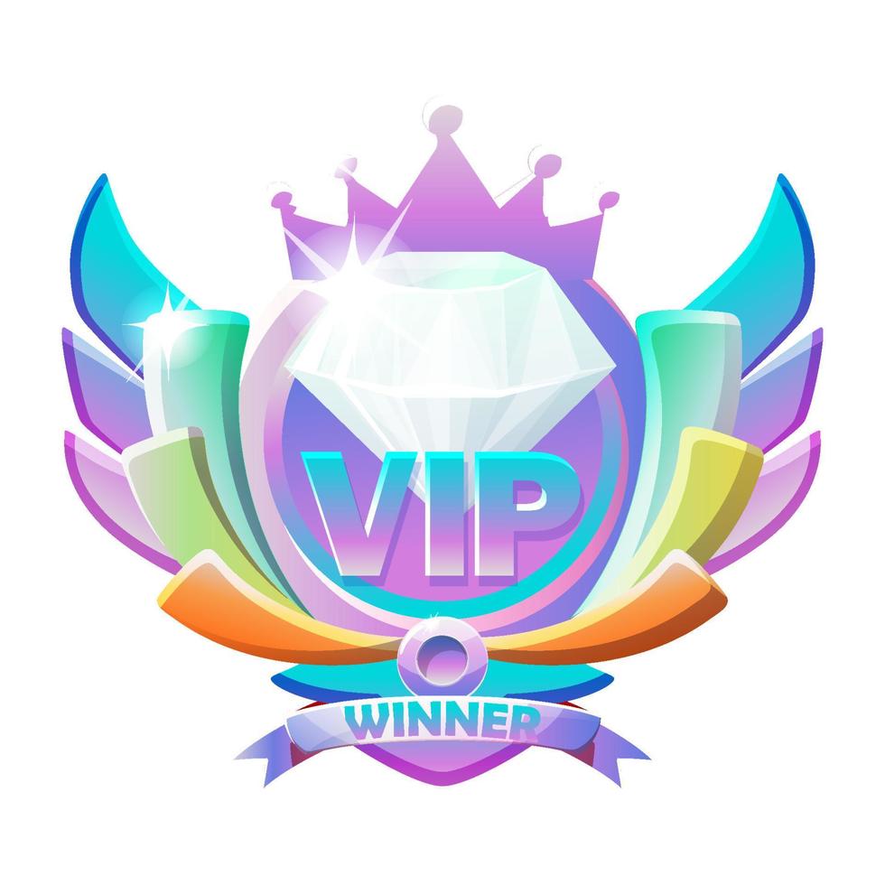 VIP juego insignias con joya, premio cinta ganador. vector