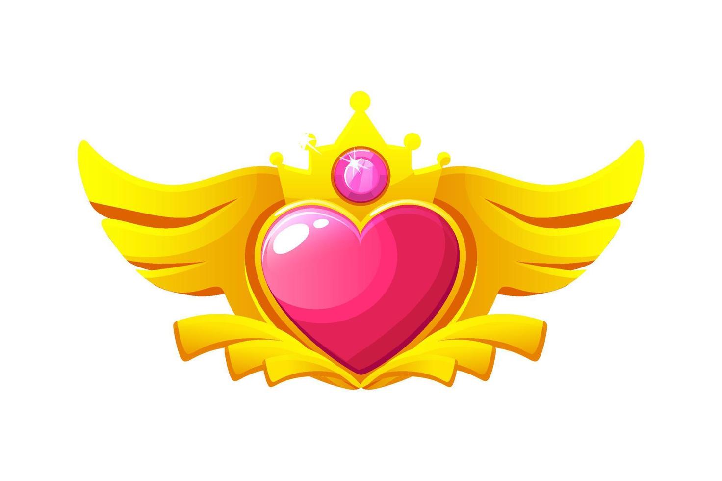 juego insignias corazón con alas y corona, vector juego aplicación Insignia icono