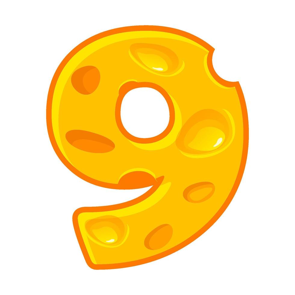 Cheese number 9. Nine font kids number. Vector Figure 9