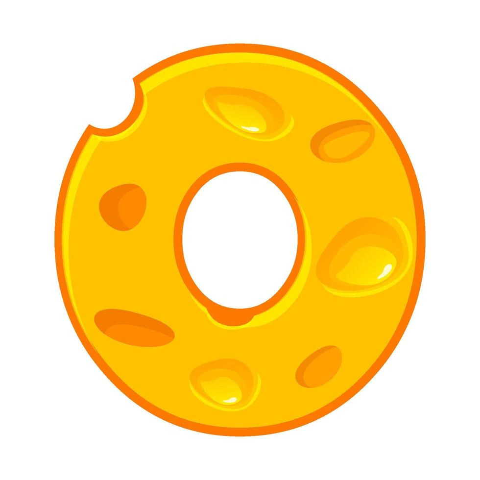 Cheese number 0. Zero font kids number. Vector Figure 0