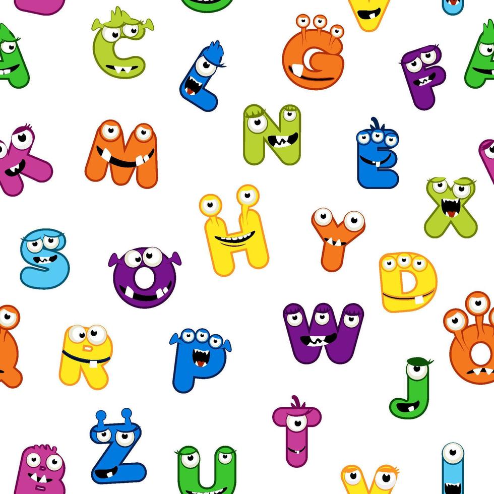 Seamless pattern with MONSTER alphabet font. Bright pattern for Children vector