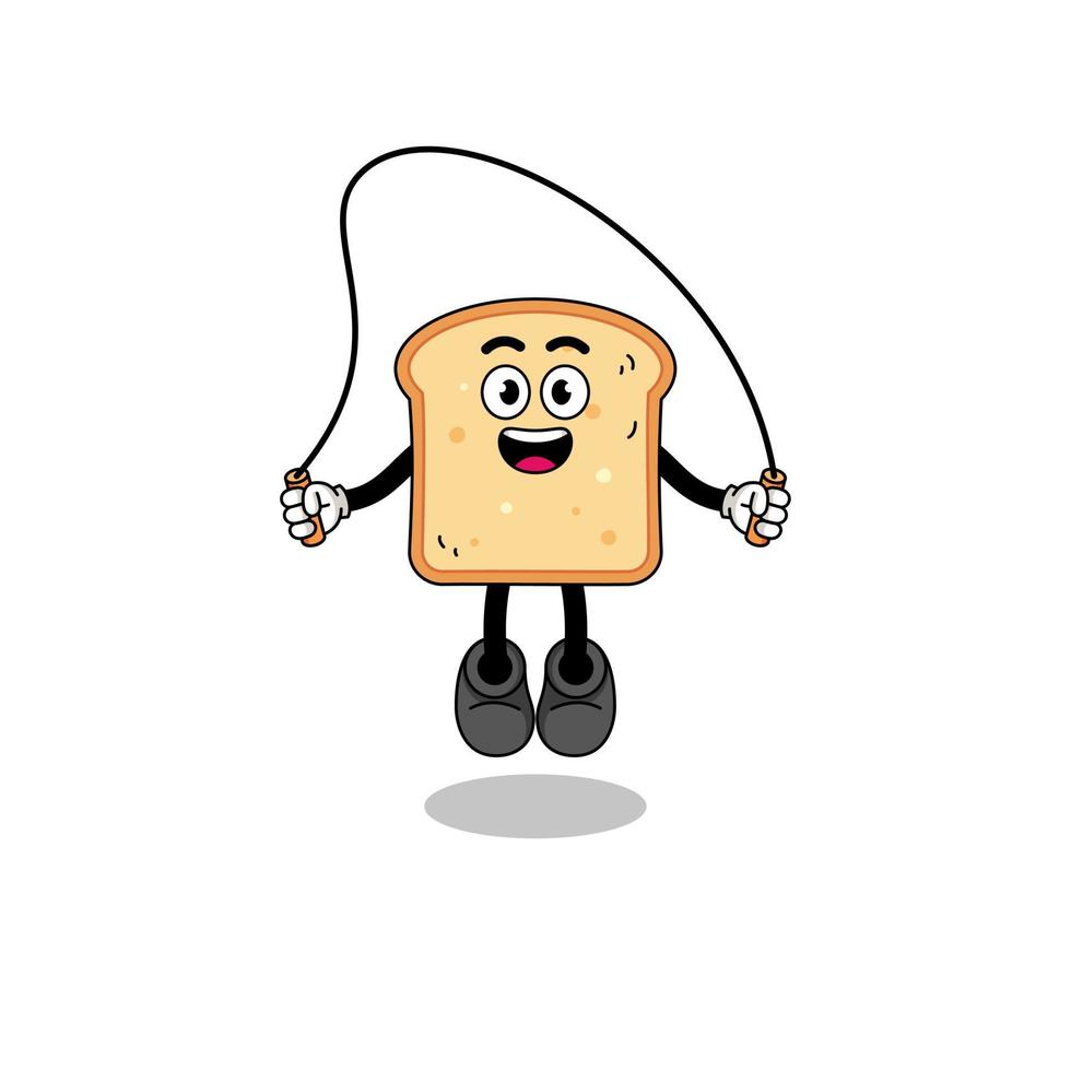 bread mascot cartoon is playing skipping rope vector