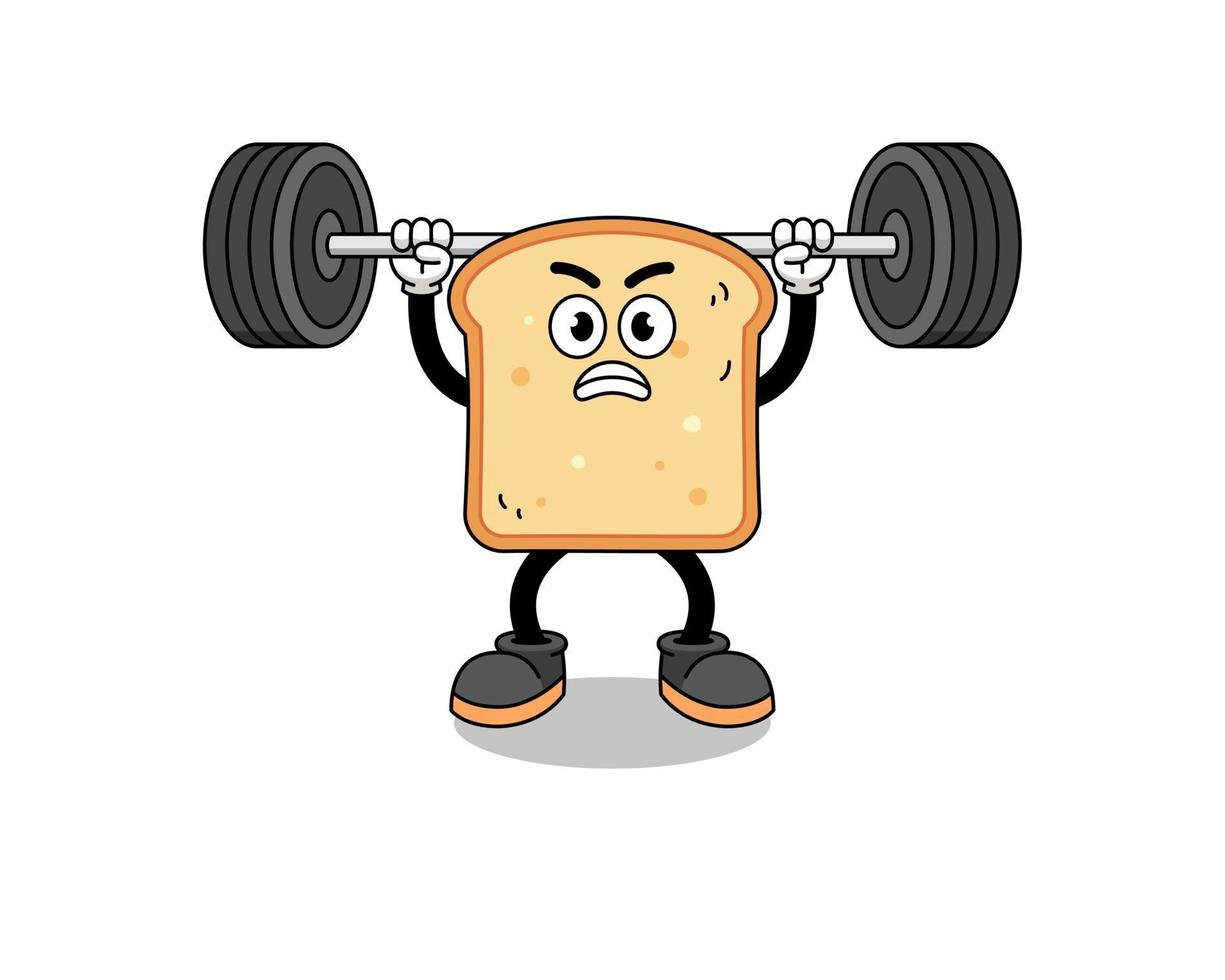 bread mascot cartoon lifting a barbell vector