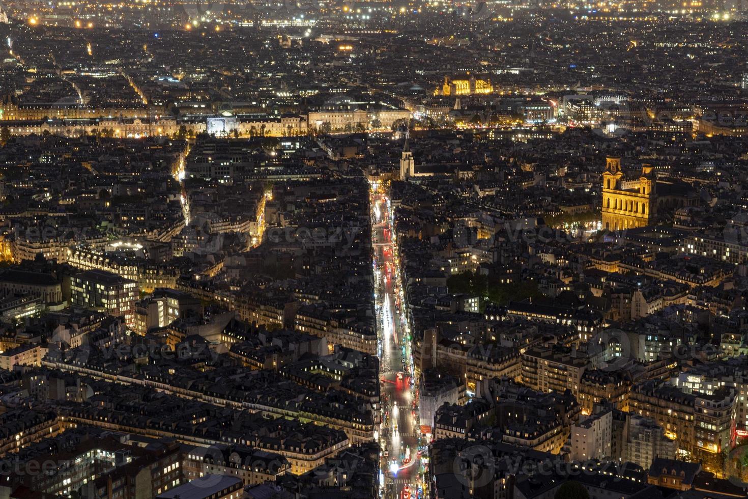Paris night view aerial panorama photo