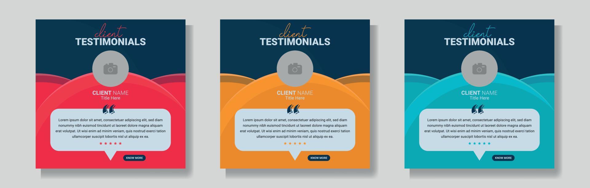 Minimalist client testimonials social media post design set. Customer service feedback review social media post template vector