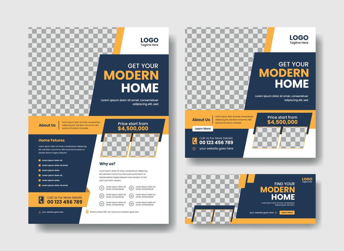 Real estate flyer design, social media post and facebook cover design template vector