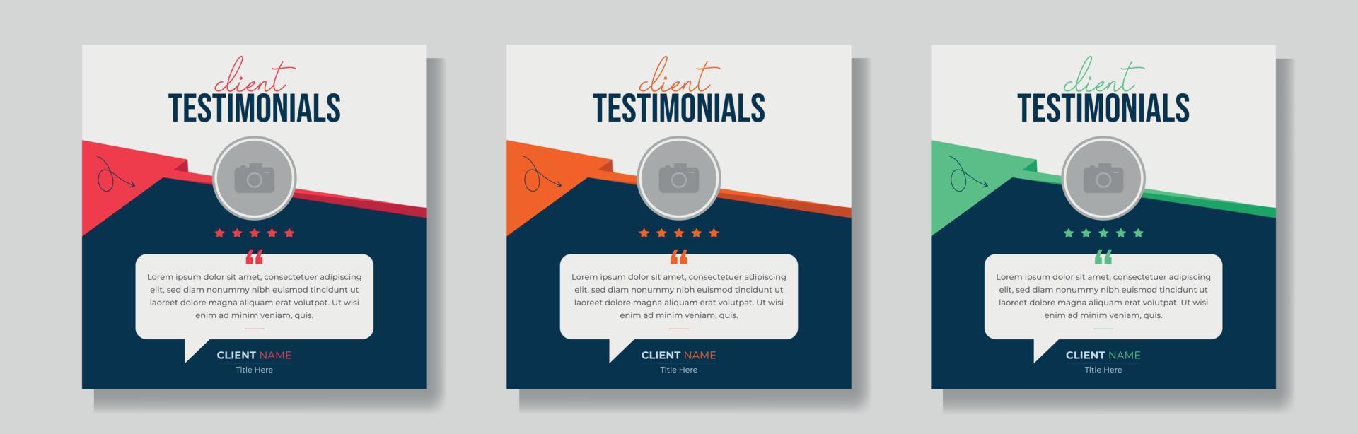 Modern client testimonials social media post design set. Customer service feedback review social media post template vector