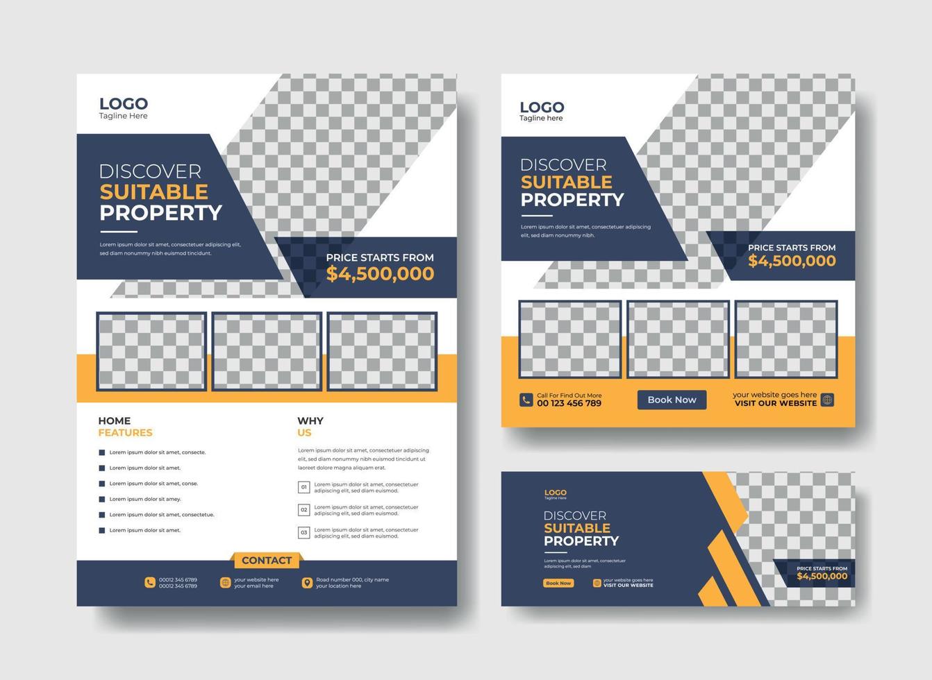 Real estate flyer design, social media post and facebook cover design template vector