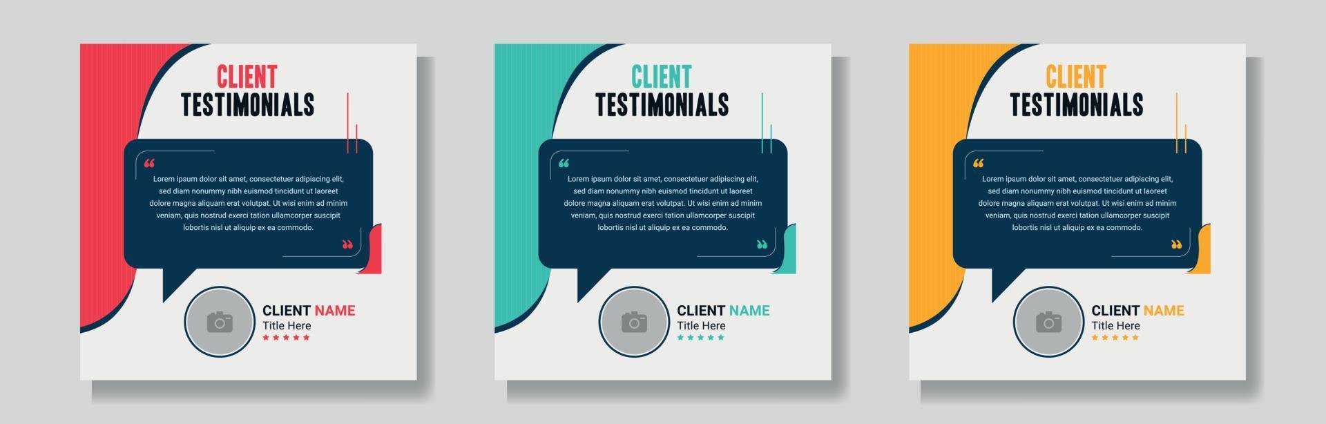 Minimalist client testimonials social media post design set. Customer service feedback review social media post template vector