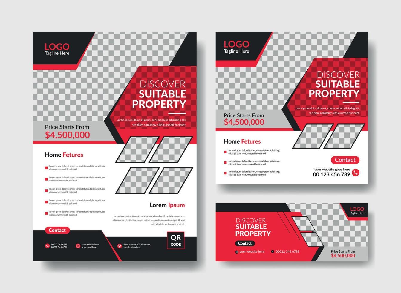 Real estate flyer design, social media post and facebook cover design template vector