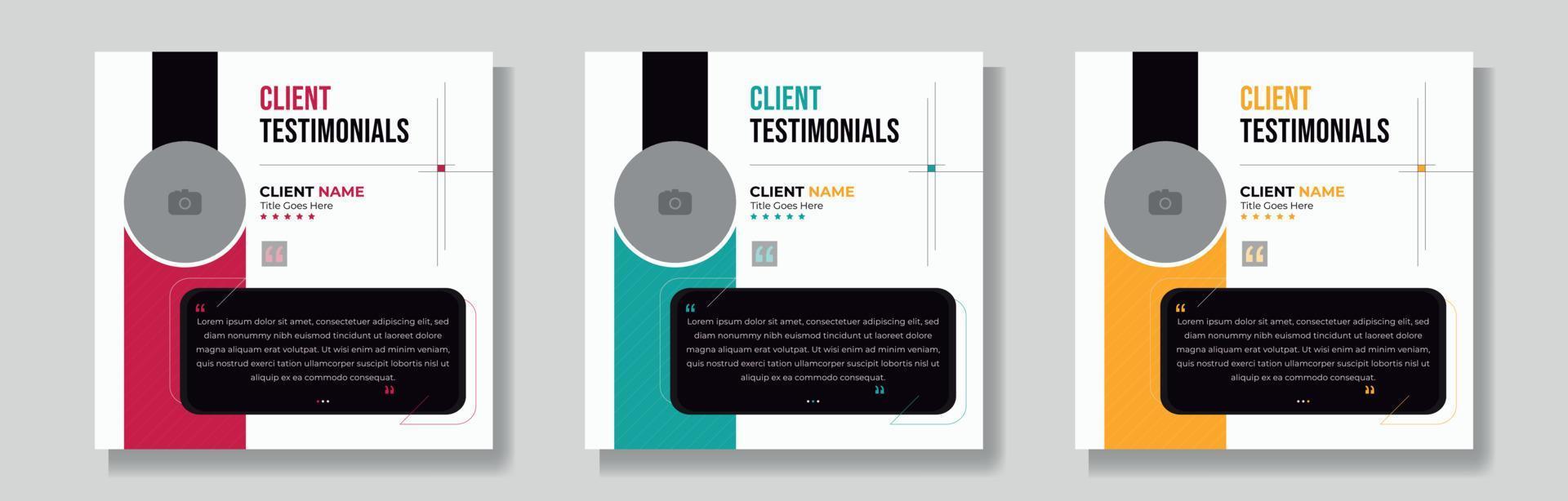 Minimalist client testimonials social media post design set. Customer service feedback review social media post template vector