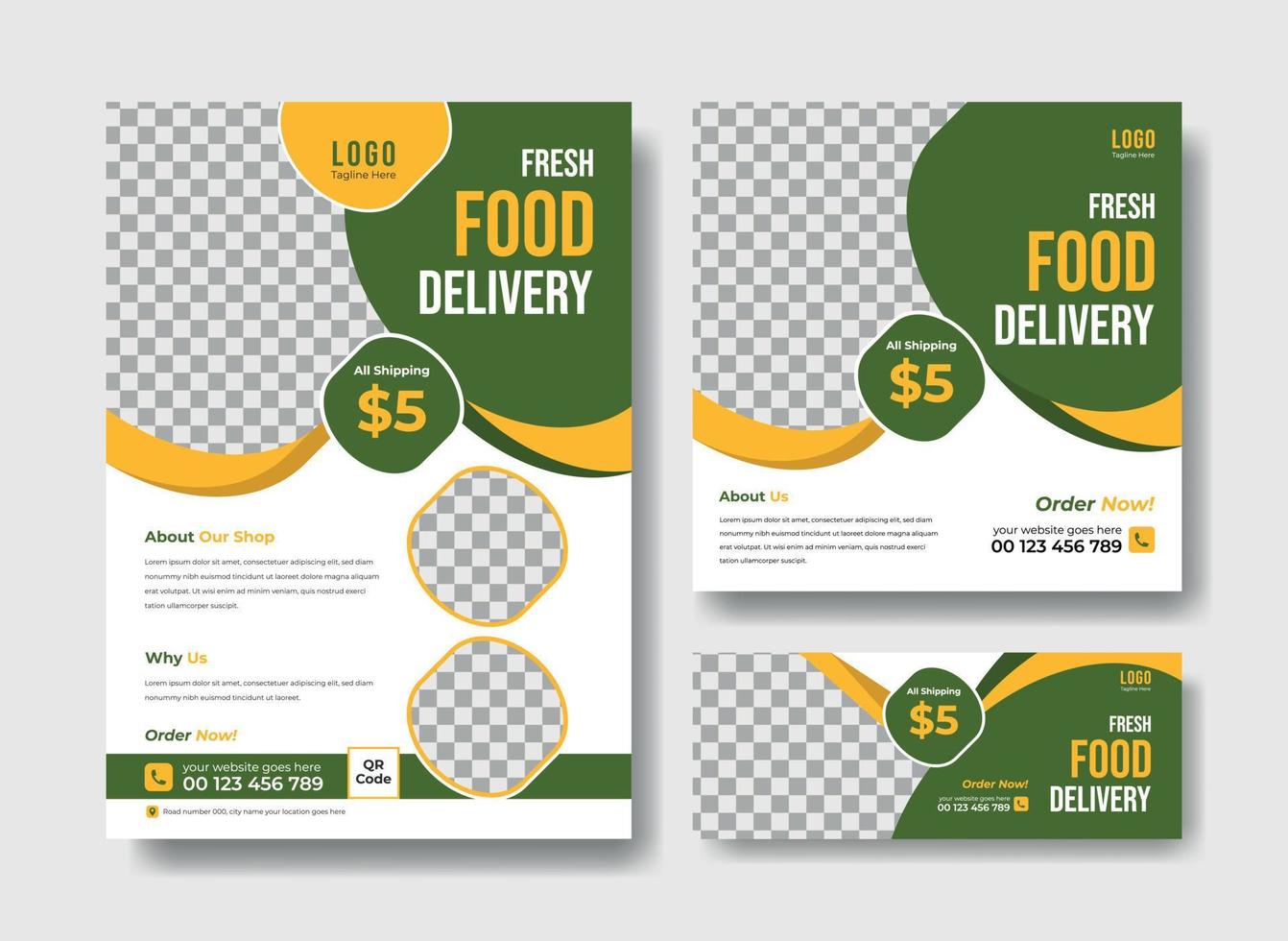 Fresh grocery flyer design, social media post and facebook cover design template vector
