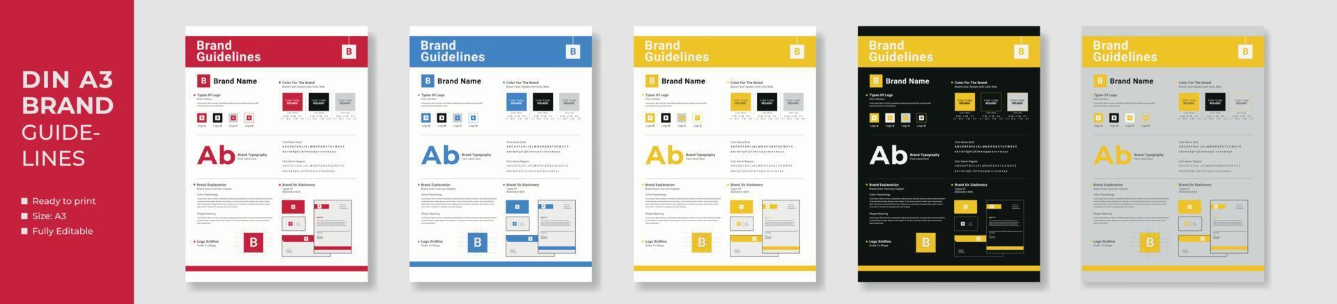 DIN A3 Brand Guideline Template Design, Brand Guideline Layout Set, Minimalist Brand Guidelines, Brand identity Template. vector