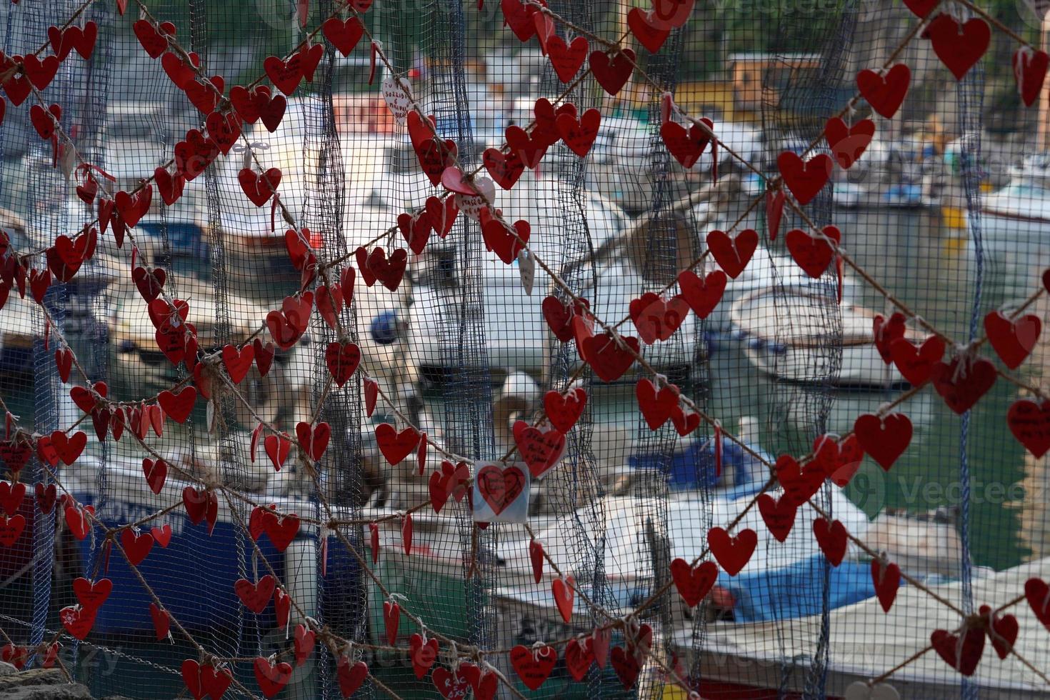 heart Love messages hanging on fisherman net photo