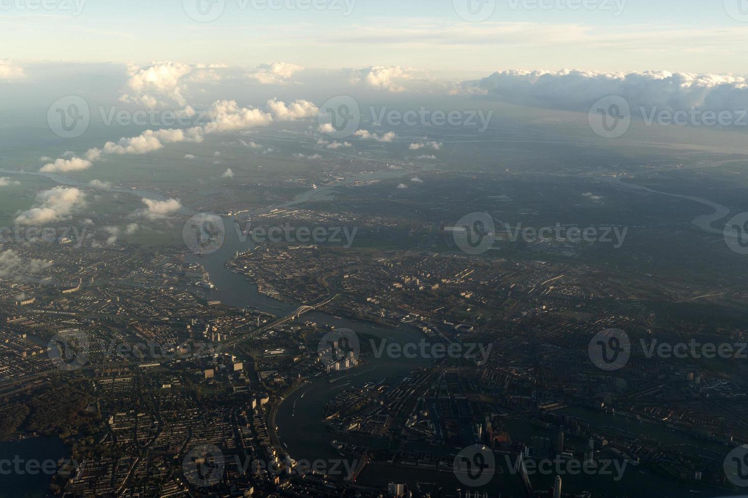 Amsterdam Harbor Channels roads Aerial view panorama photo