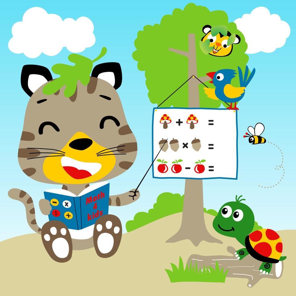 Learn to count in the forest with funny animals cartoon, vector cartoon illustration