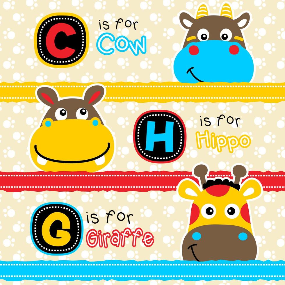 Funny animals smile face on footpath background, vector cartoon illustration