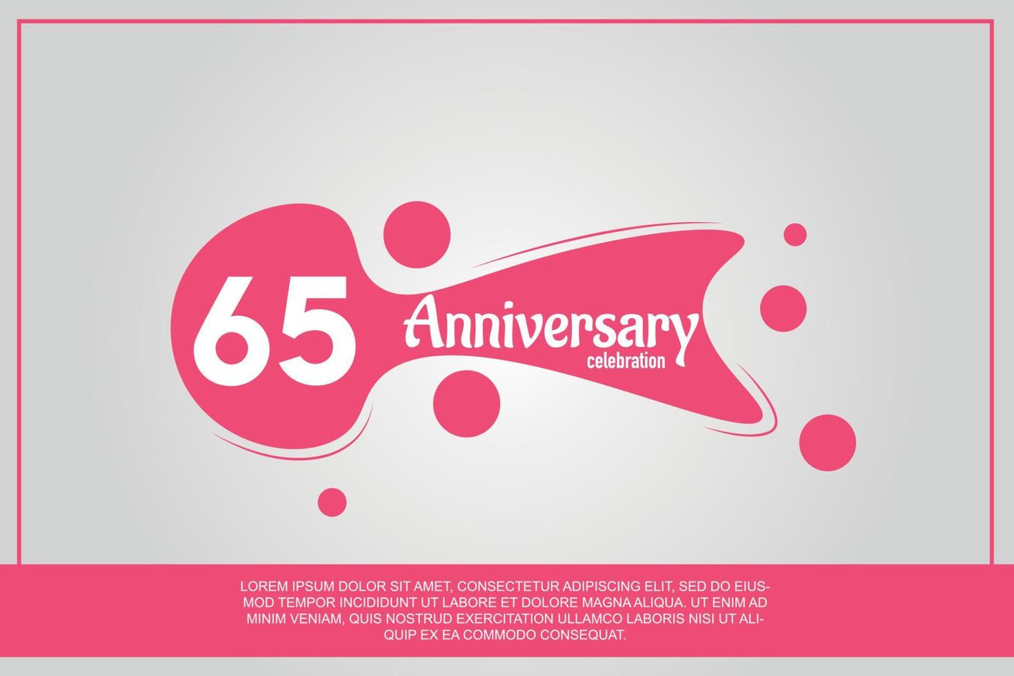 65 year anniversary celebration logo with pink color design with pink color bubbles on gray background vector abstract illustration