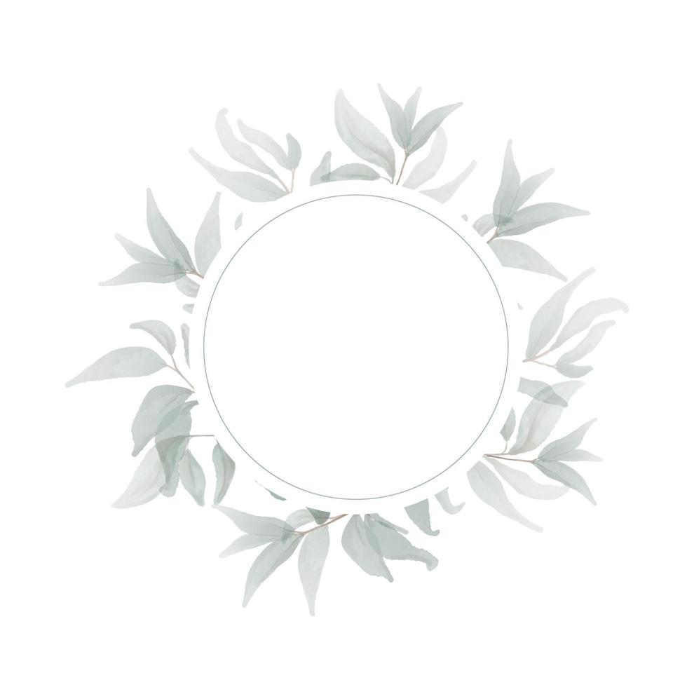 Vector round frame with watercolor leaves on white background in pastel colors.