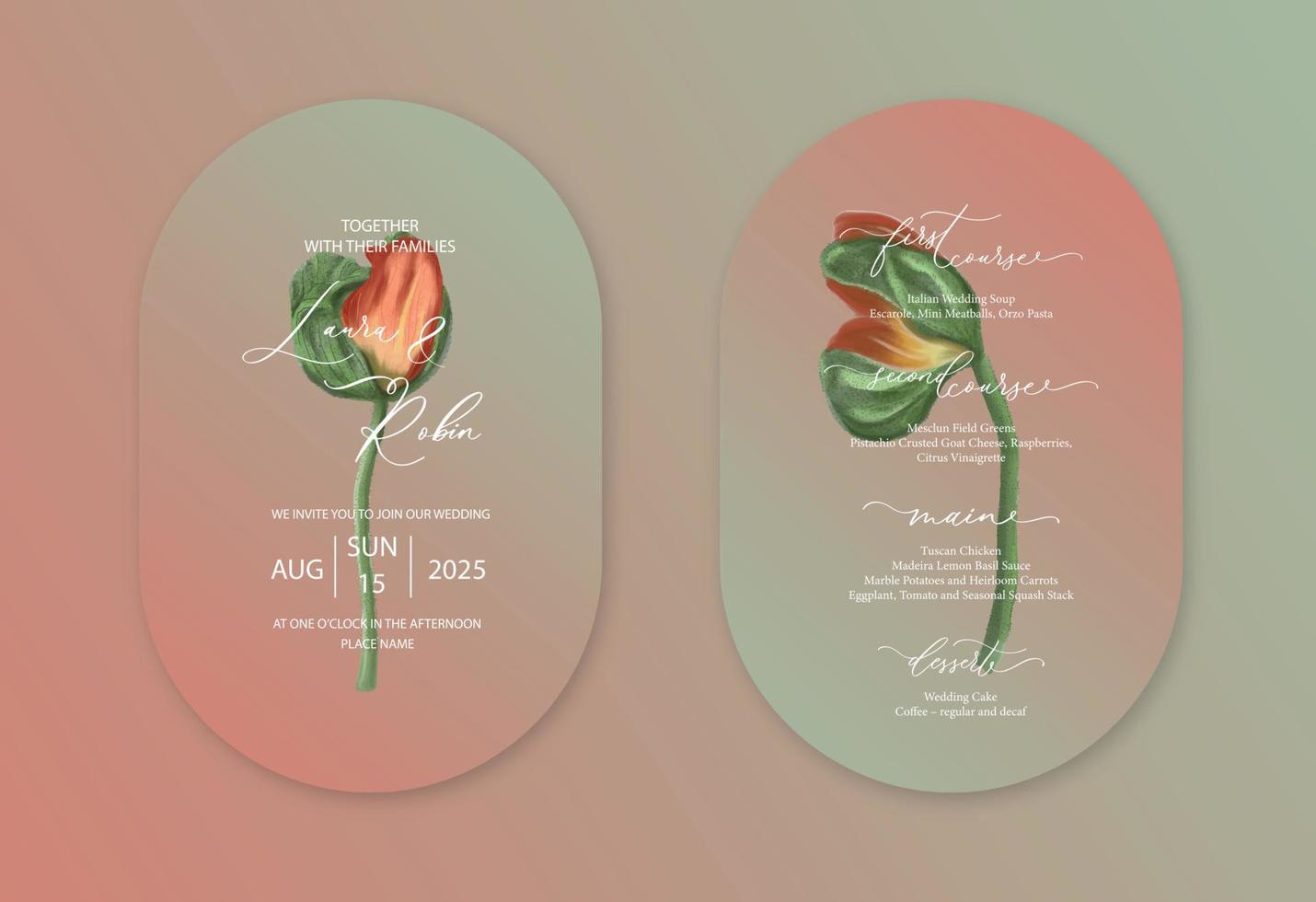 Luxury double arch Wedding Invitation cards Watercolor poppy style collection design. Watercolor Texture Background, brochure, invitation template. vector