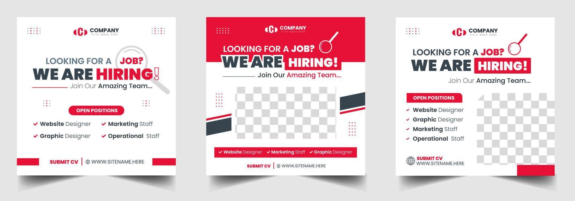 We are hiring job vacancy social media post banner design template with red color vector