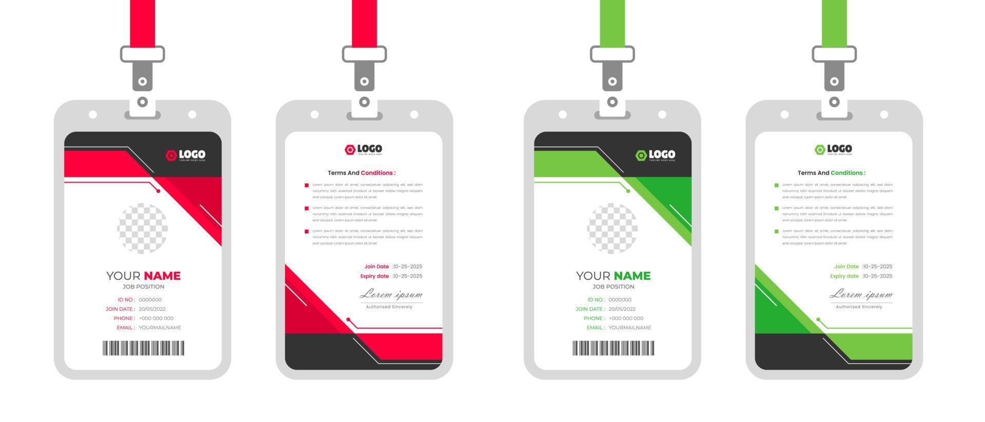 corporativo moderno y sencillo negocio oficina carné de identidad tarjeta diseño manojo. corporativo empresa empleado identidad tarjeta modelo con rojo y verde color. vector