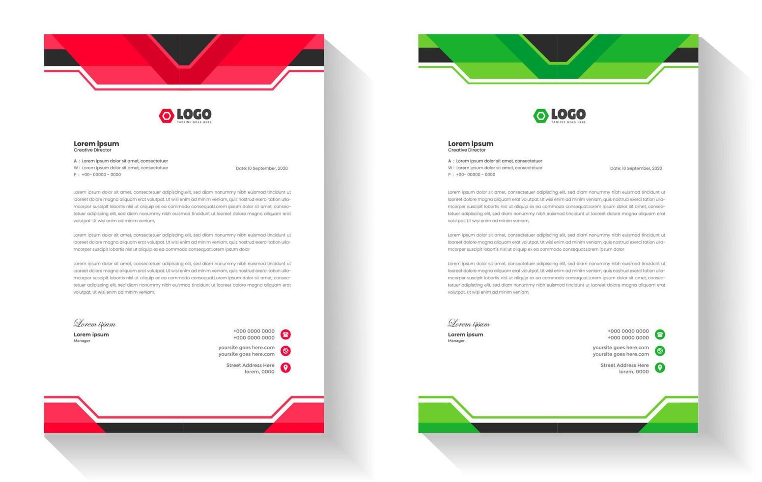 oficial mínimo creativo resumen profesional informativo Boletin informativo revista corporativo membrete diseño modelo con rojo y verde color. vector