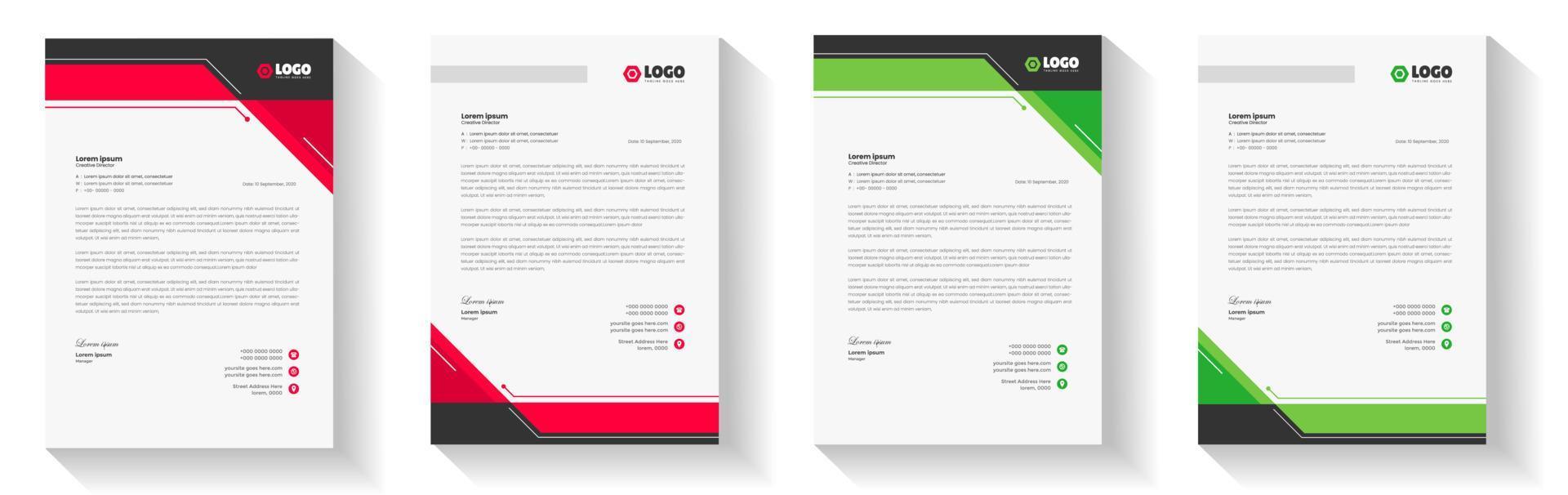 official minimal creative abstract professional informative newsletter magazine corporate letterhead design template with red and green color. vector