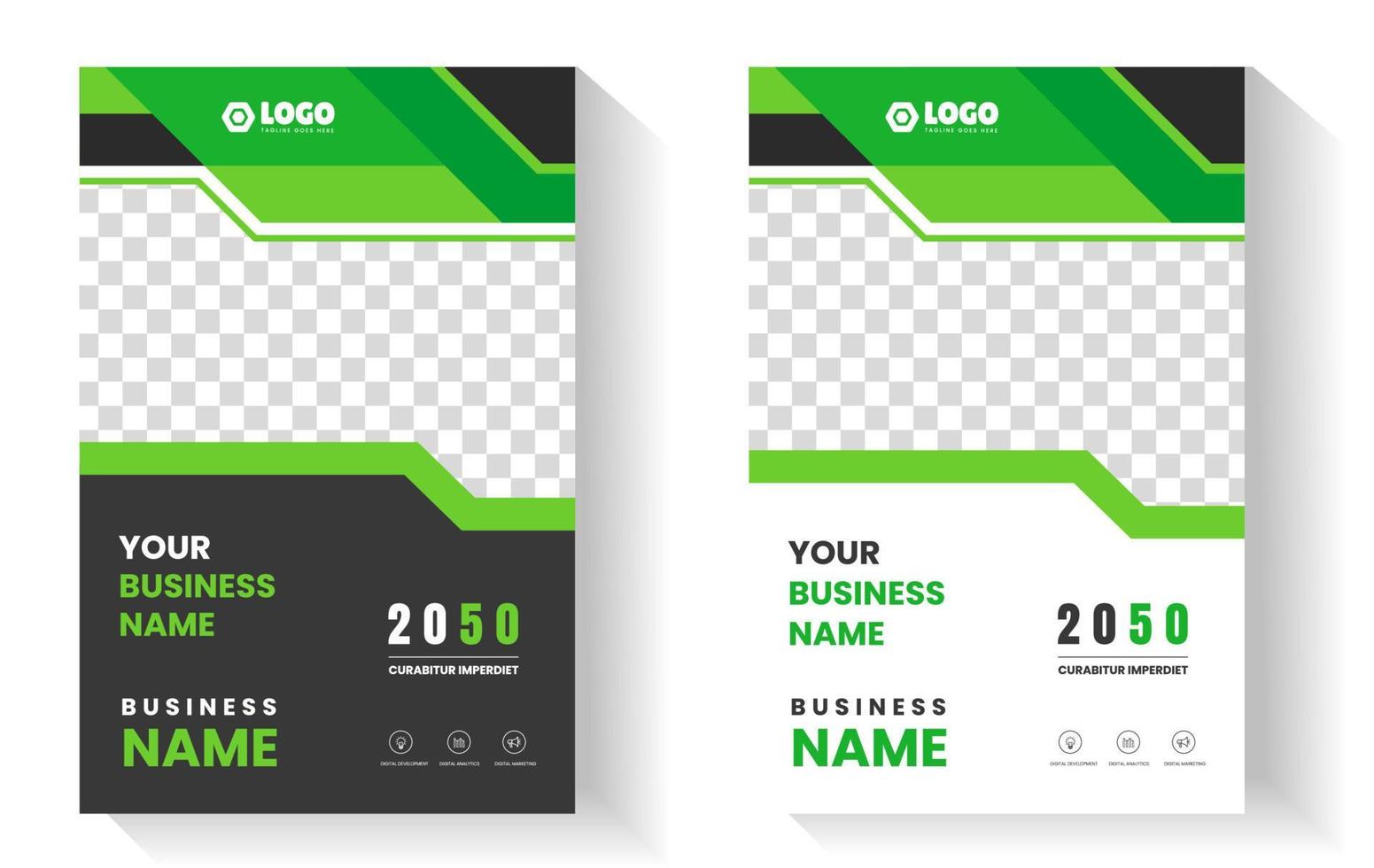 corporate modern Business Book Cover Design Template in A4 with green color. vector