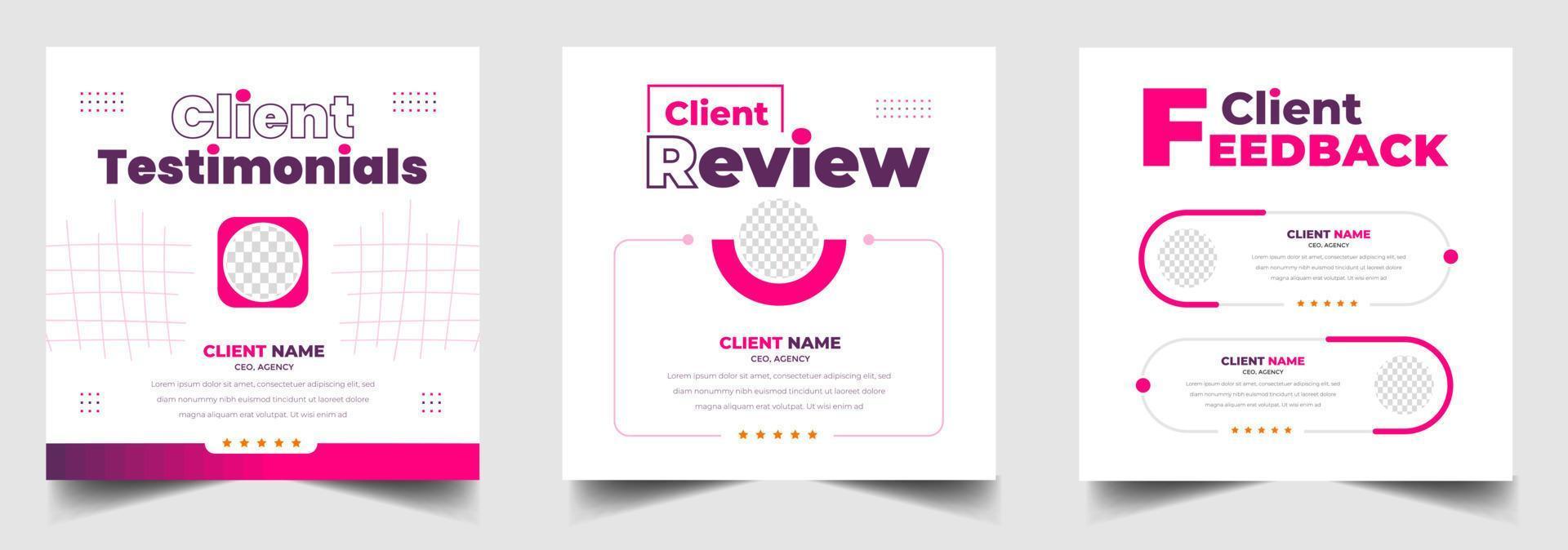 client feedback social media post banner set. Customer feedback testimonial social media post web banner template. client testimonials social media post banner design template. vector