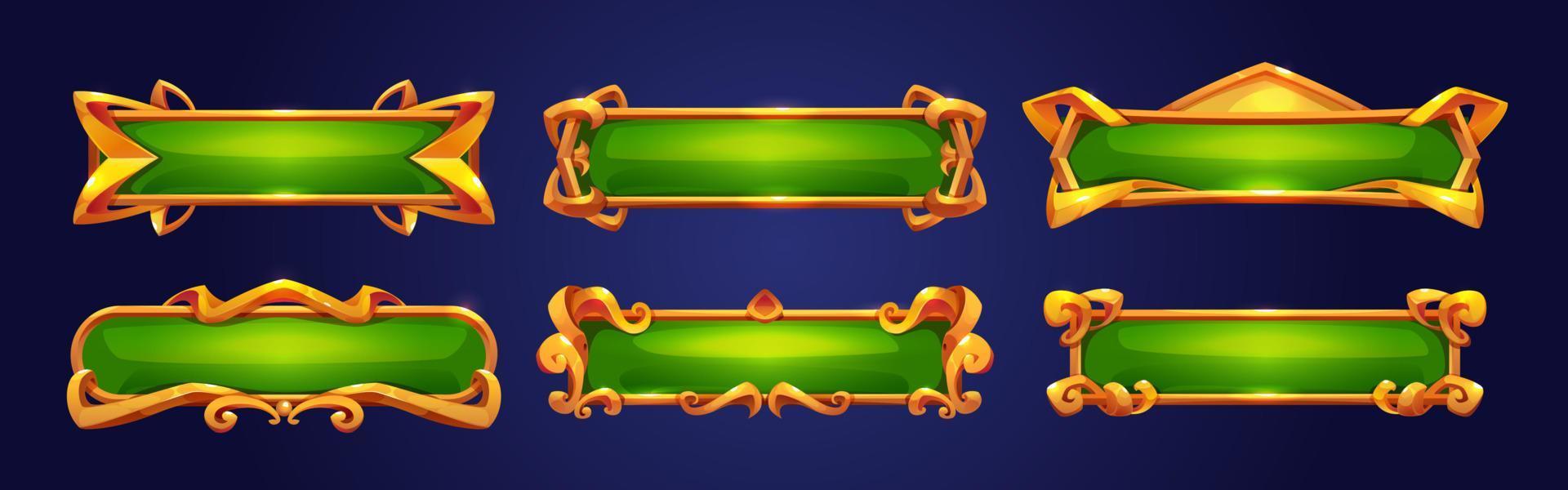 Medieval green buttons, ui game menu elements vector