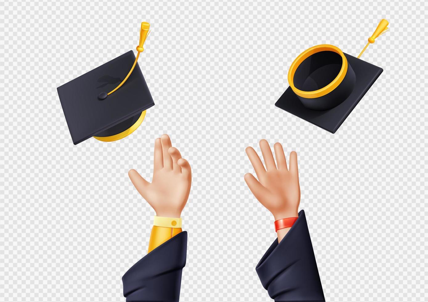 Students throw up graduation caps and certificates vector