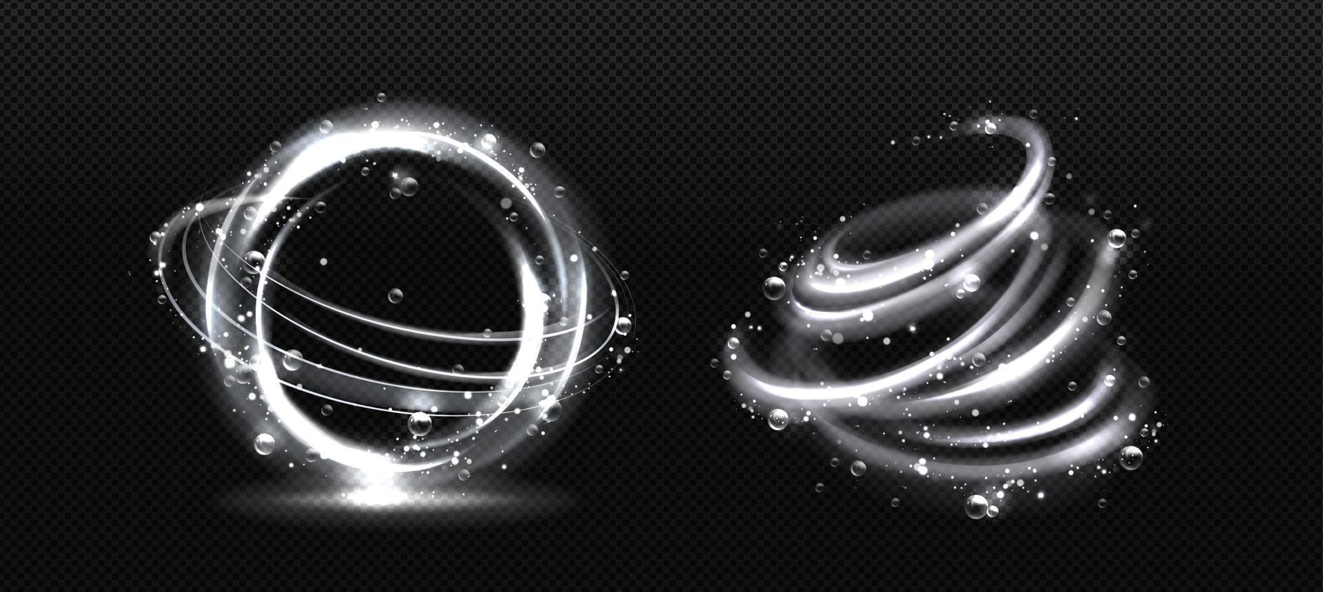 Light, wind or water swirls with bubbles vector