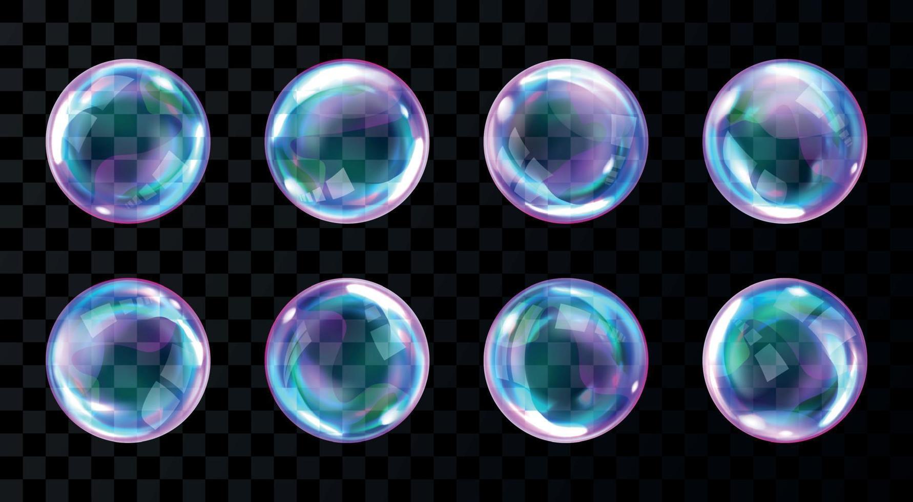 Soap rainbow bubbles with reflections vector