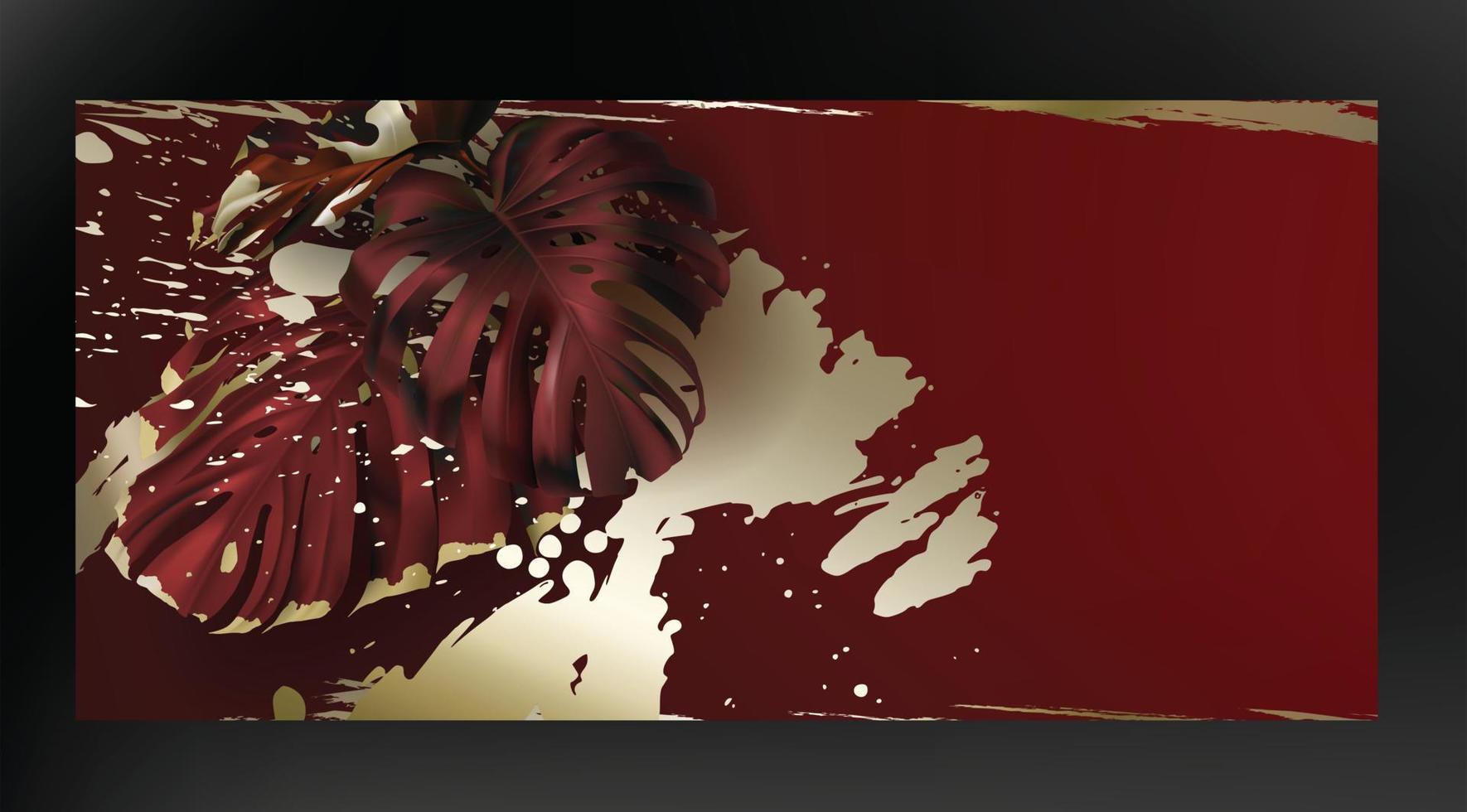 Tropical black and gold leaves on dark background vector