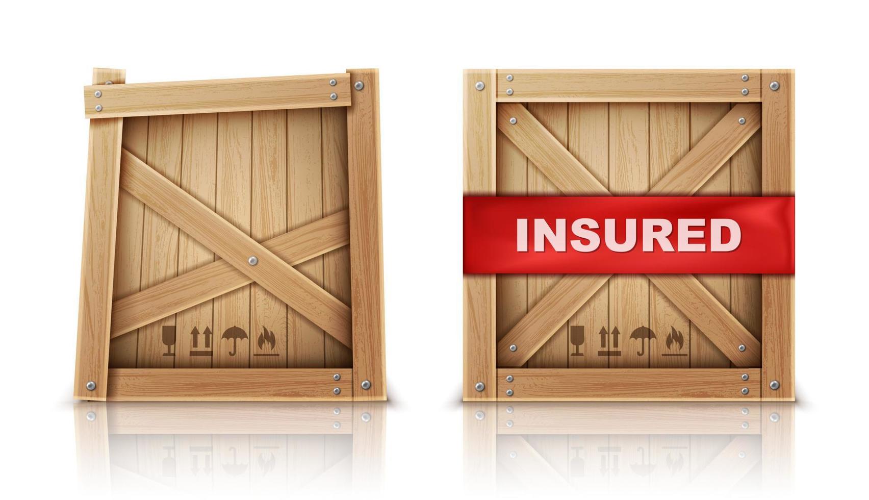 Wooden box, damaged and with insurance vector