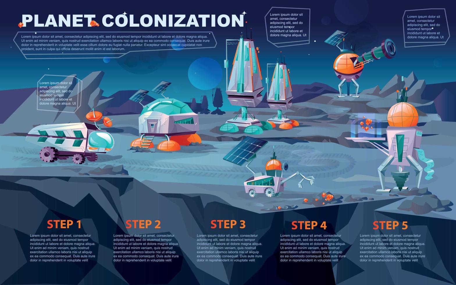 Space planet colonization vector cartoon
